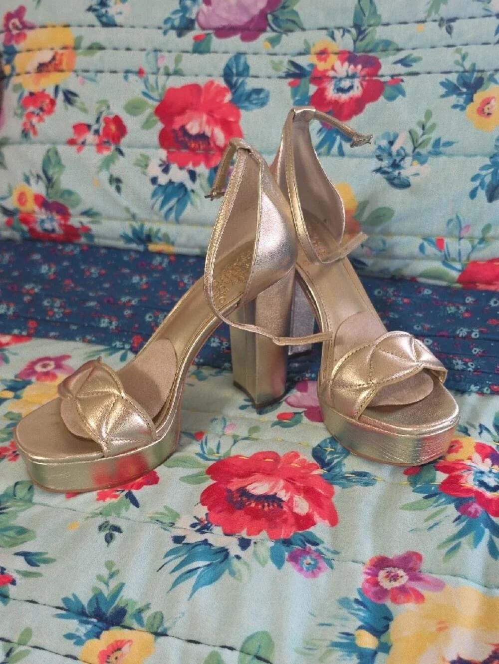 Vince Camuto Metallic Gold Platform Ankle-Strap Heels